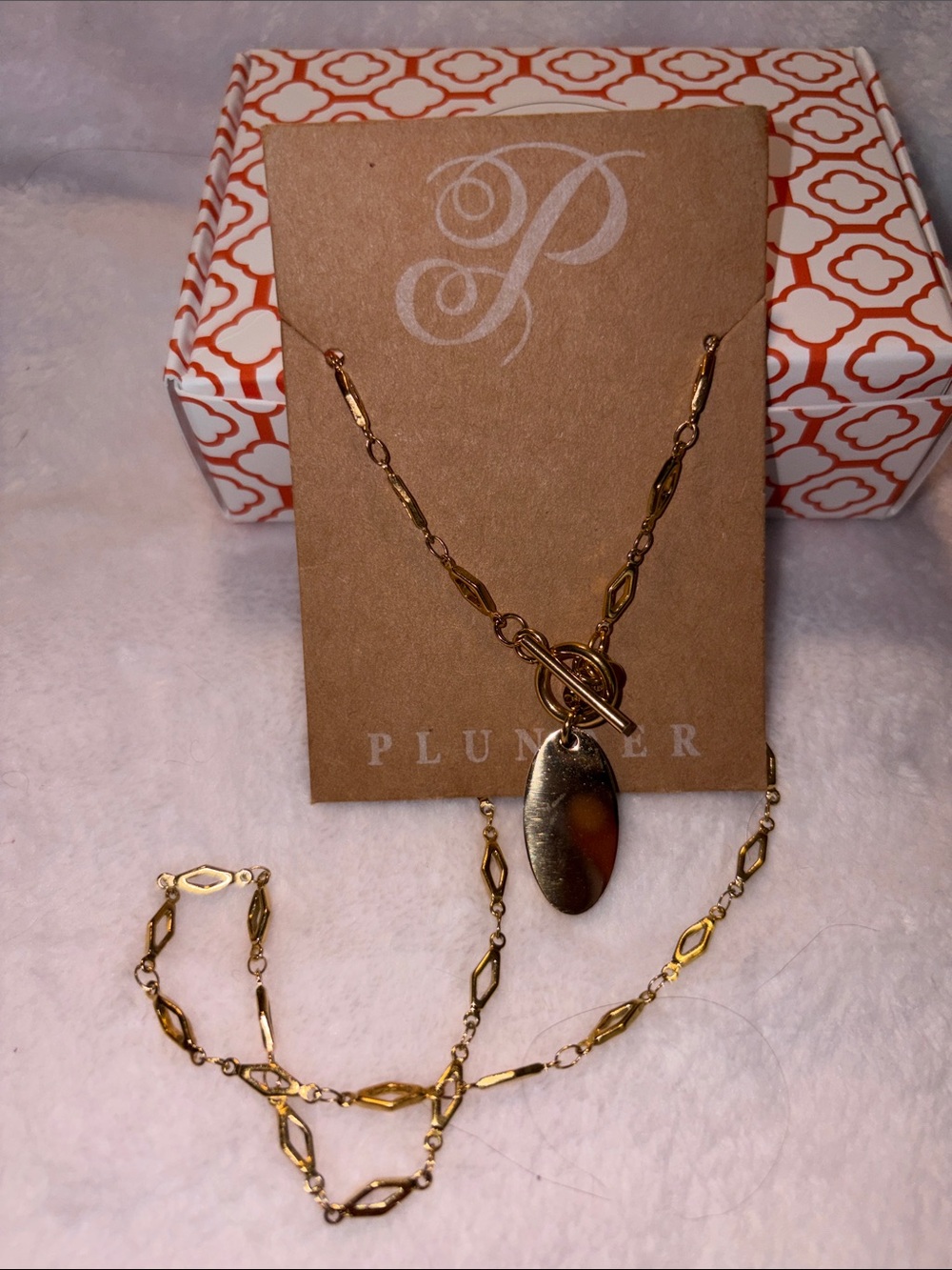 Plunder Gold-Tone Oval Pendant Layered Link Necklace